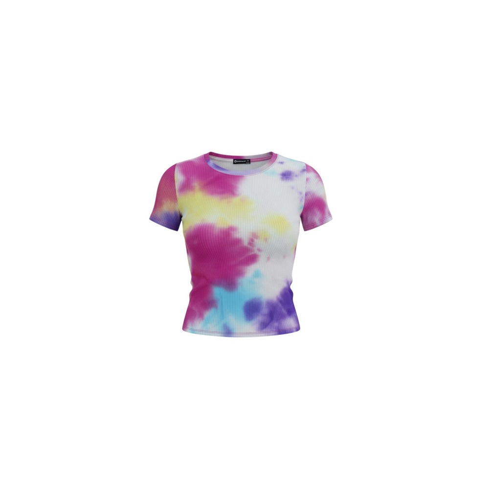 Popular 21 Ribbed T-Shirt Womens Large Multicolor Tie Dye Short Sleeve Crew Neck
